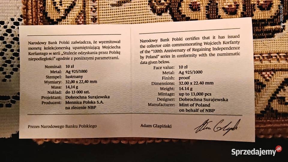 Wojciech Korfanty srebrna moneta kolekcjonerska Katowice