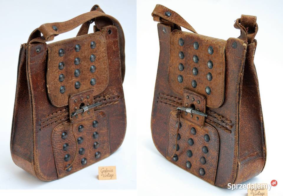 Torba skórzana na ramię rycerska vintage lata 70 Lublin