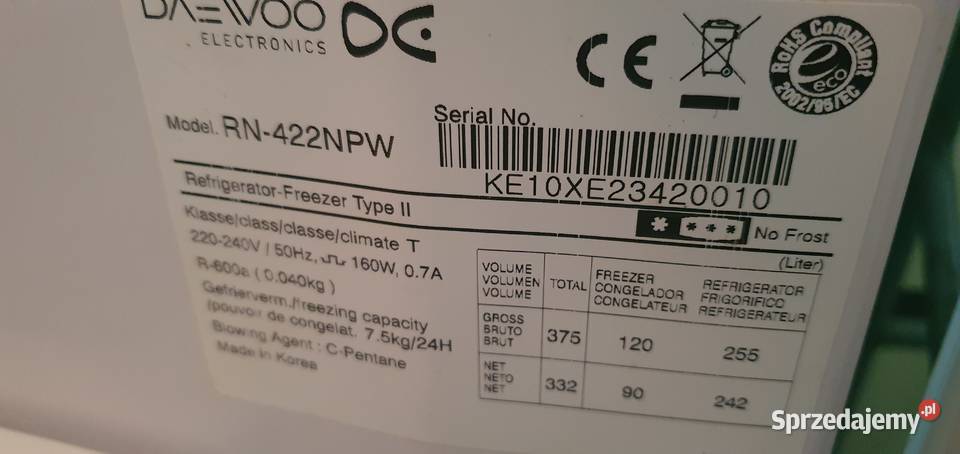 WYŚWIETLACZ DO LODÓWKI DAEWOO Ostróda sprzedam