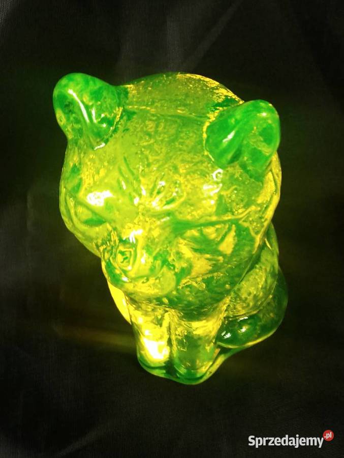 Figurka Kot Szkło Uranowe Porcelana i szkło Nowa Sól