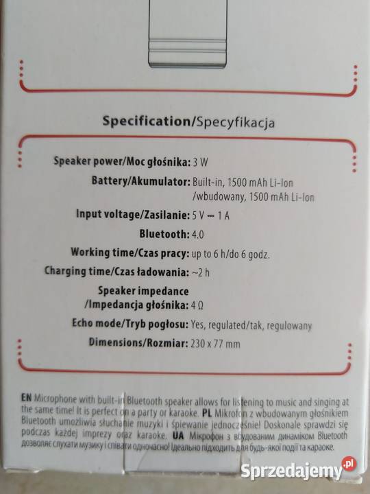 NAJTANIEJ Mikrofon Karaoke Bezprzewodowy Aux USB Zabrze sprzedam