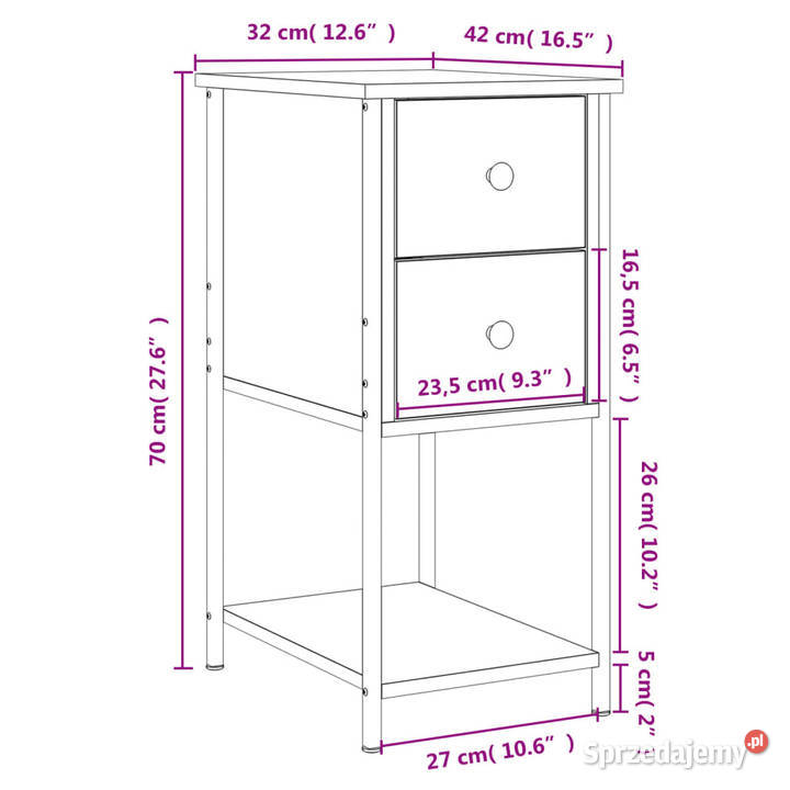 Szafka nocna dąb sonoma 32x42x70 materiał