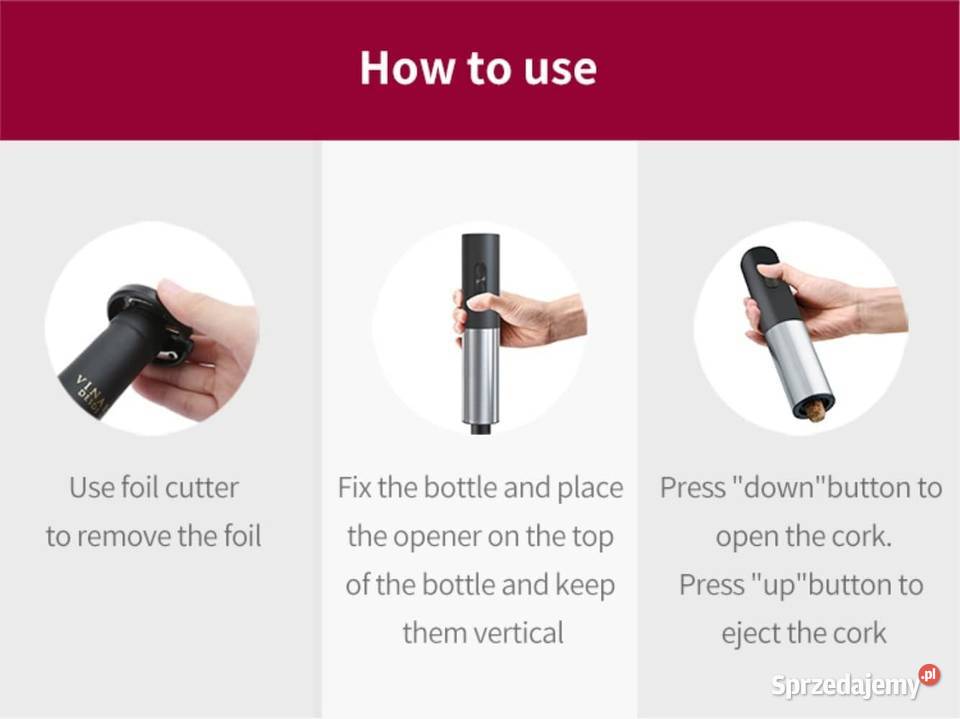 Elektryczny korkociąg do wina z krajalnicą do Pozostałe Zawiercie