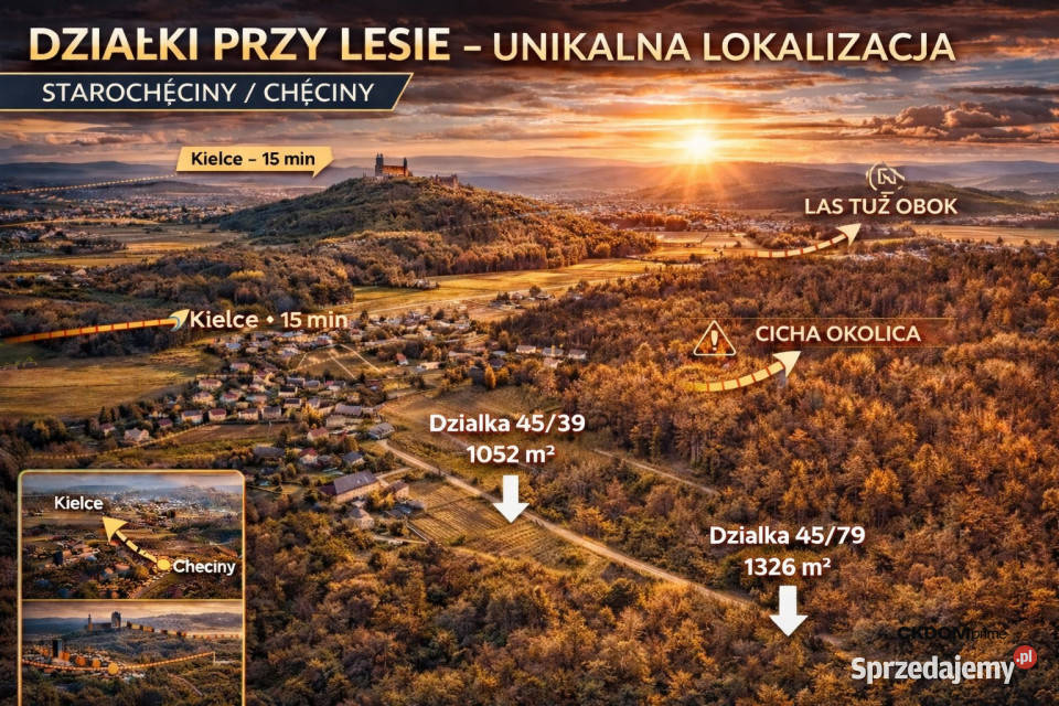 Działki lesie 15 min do Kielc 52zł/m2 Starochęciny