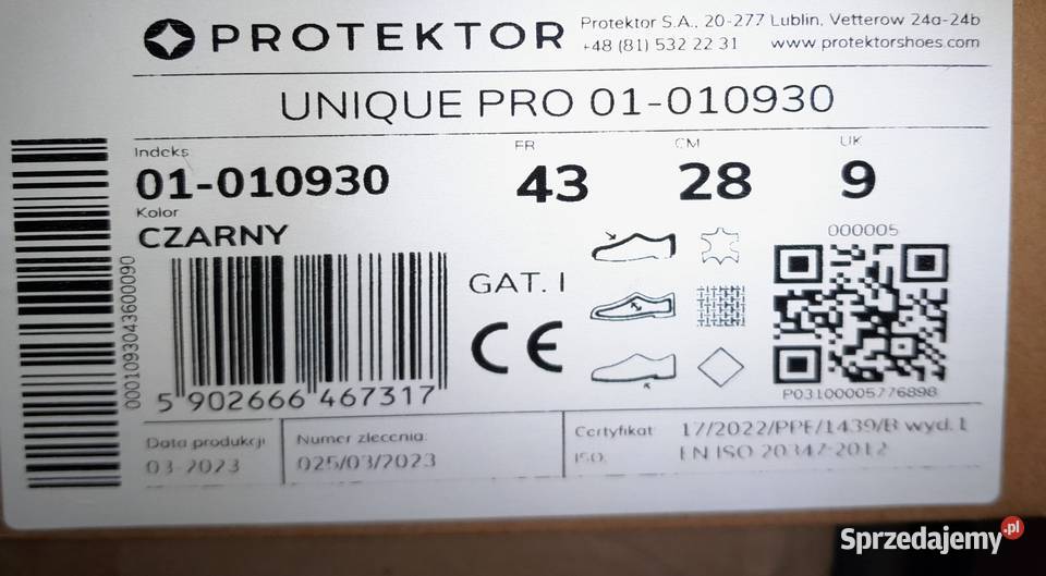 Protektor Unique PRO 01010Buty Trzewiki Czarne Warszawa