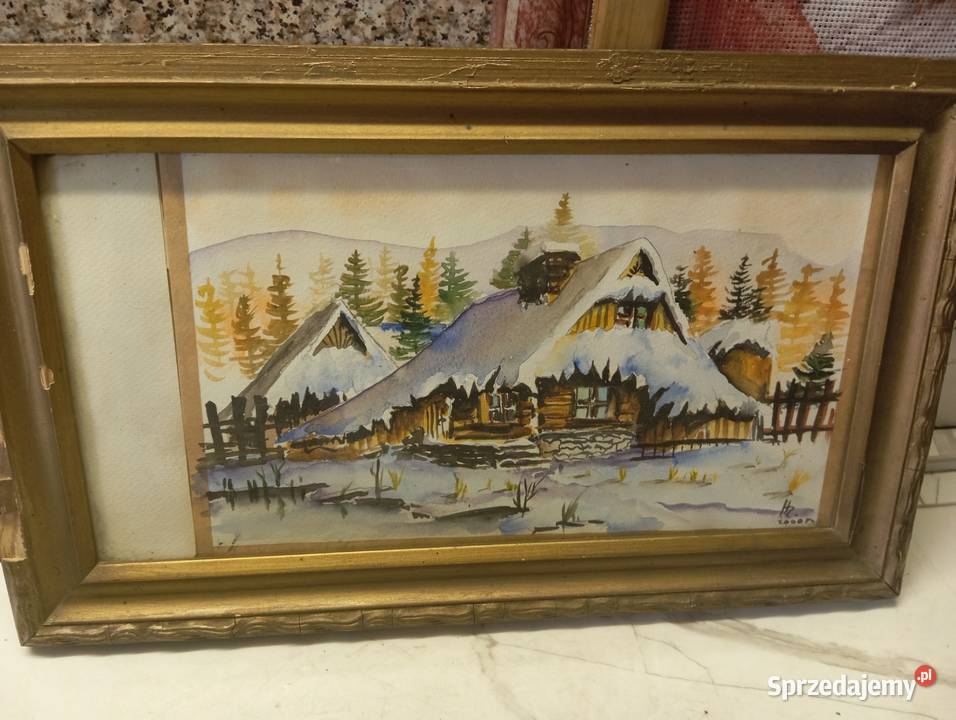 Porządki domowe stara akwarela śląskie Cieszyn