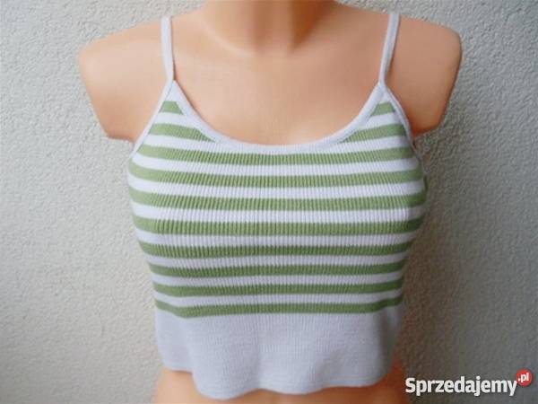 BIAŁY TOP W PASY W KOLORZE LIMONKI R 3638 Topy i koszulki Łódź