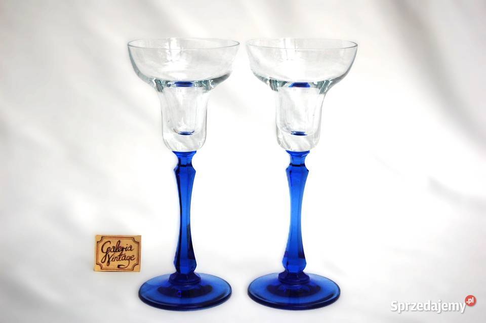 Dwa kryształowe świeczniki kielichy błękitne Świeczniki Lublin