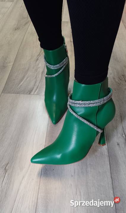 49 Zielone bogato zdobione botki Szpilki Moda i Styl małopolskie Kraków