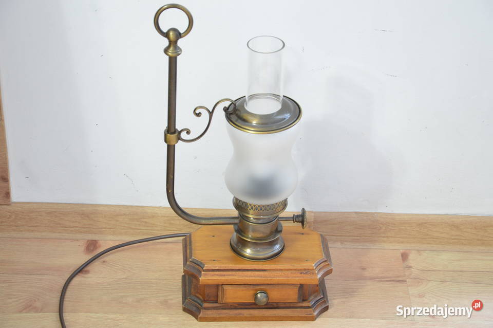 elektryczna lampa naftowa drewno mosiądz stara Jastrzębie-Zdrój