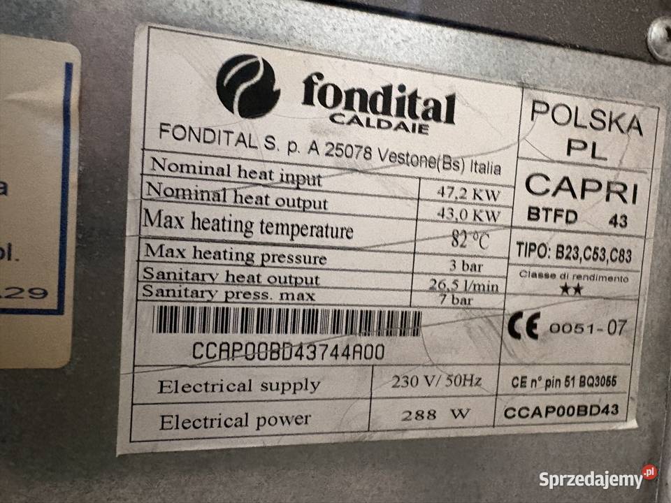 Piec olejowy fondital 43 KW