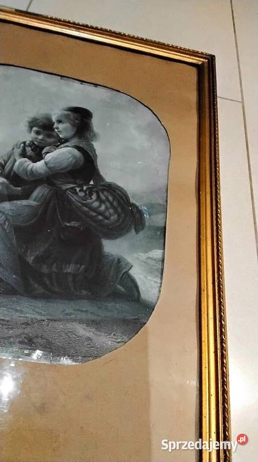 Stara Litogragrafia Obraz w Starej Drewnianej Nowa Sól