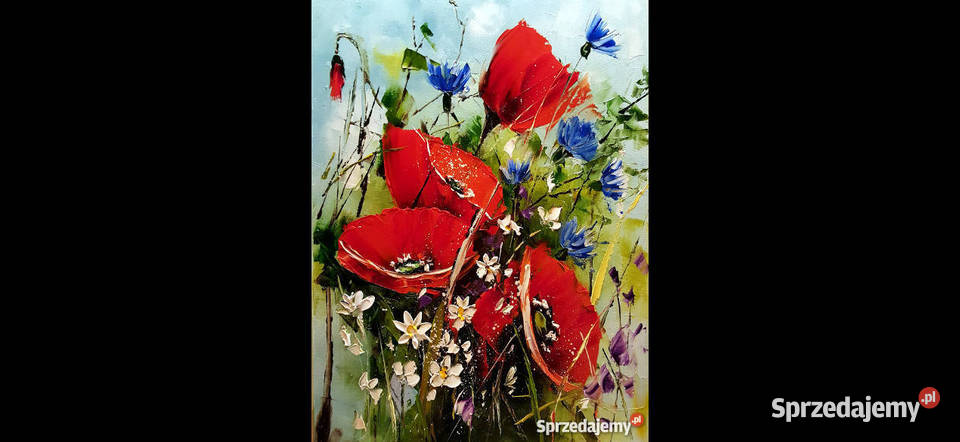 Obraz olejny 30x40 kwiaty maki Warszawa sprzedam