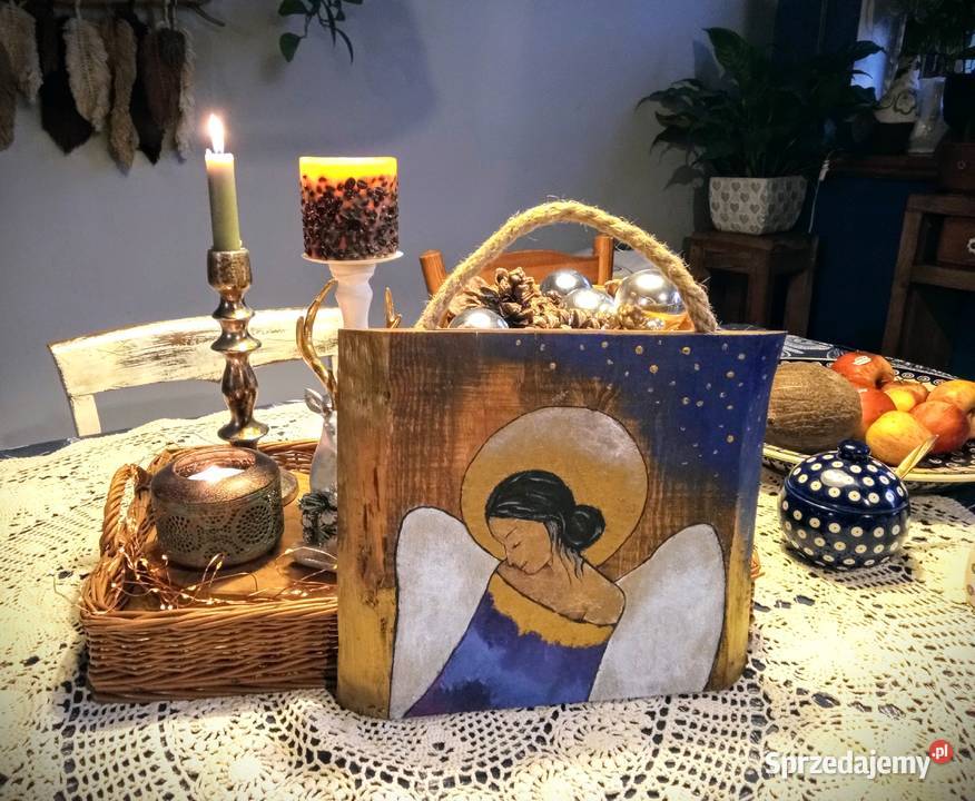 Anioły na szczęście obrazki na drewnie Plewiska
