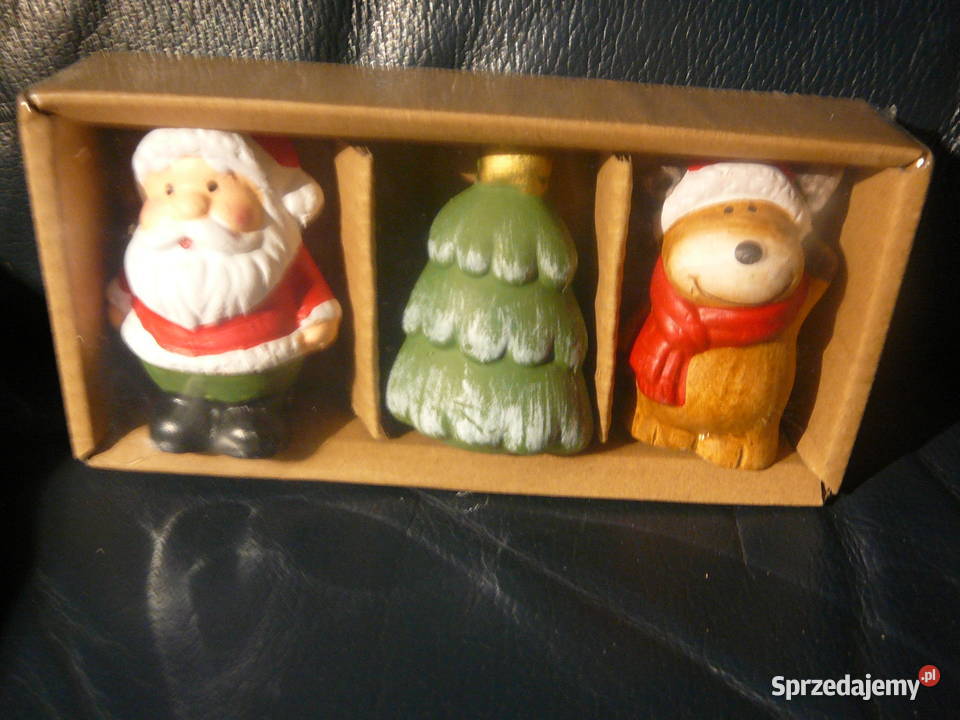 ceramiczne figurki małe Mikołaj choinka renifer