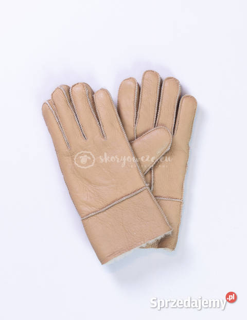 Beżowe klasyczne rękawiczki męskie ze skóry Szaflary
