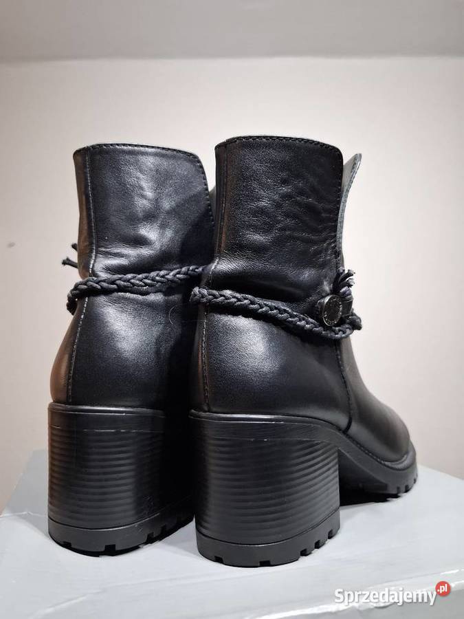 Botki damskie 38 czarne skórzane czarny Obuwie małopolskie