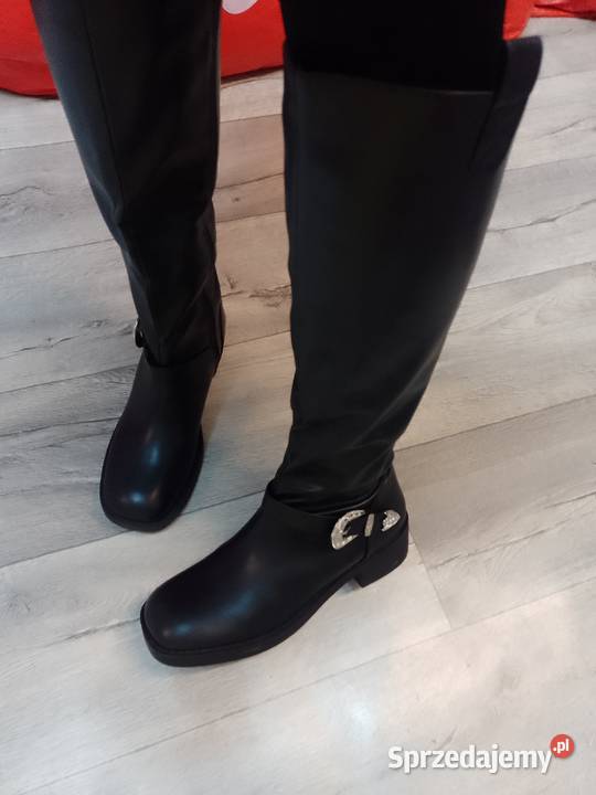 4243 Czarne Kozaki biznesowe ze zdobieniem NOWE Kraków sprzedam