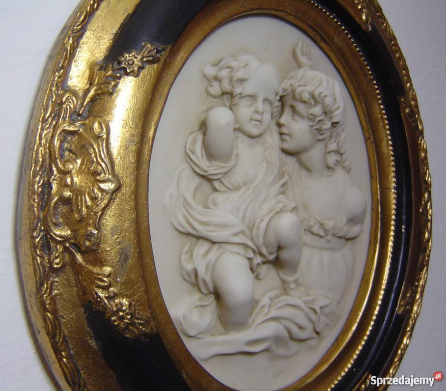 Piękny obraz alabaster w złotej owalnej ramie Warszawa