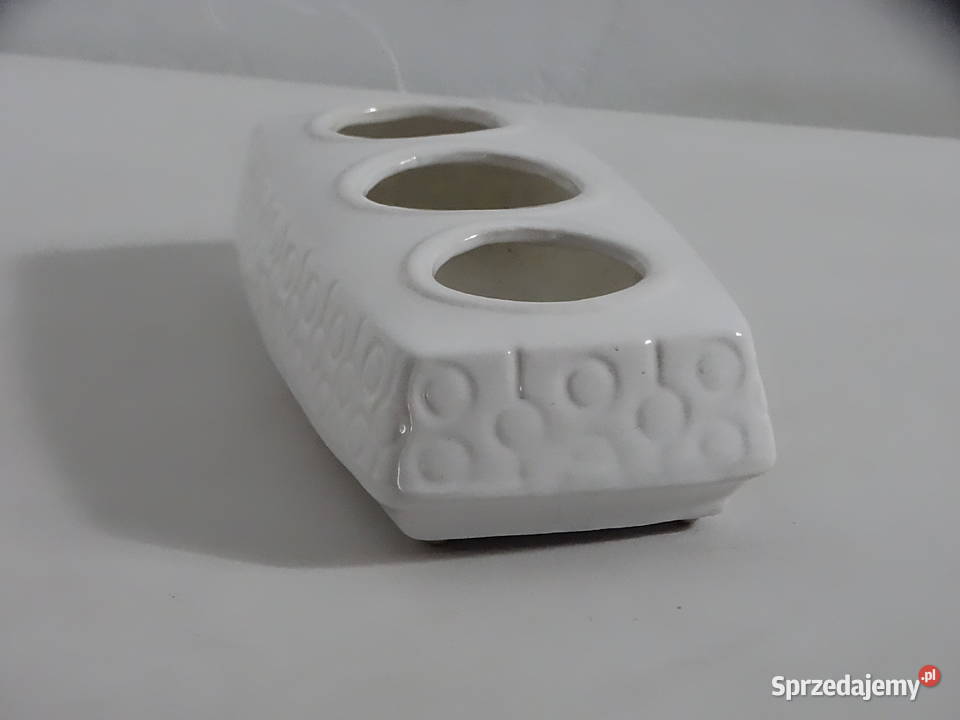 Retro Świecznik Ceramiczny Biały MidCentury lubelskie