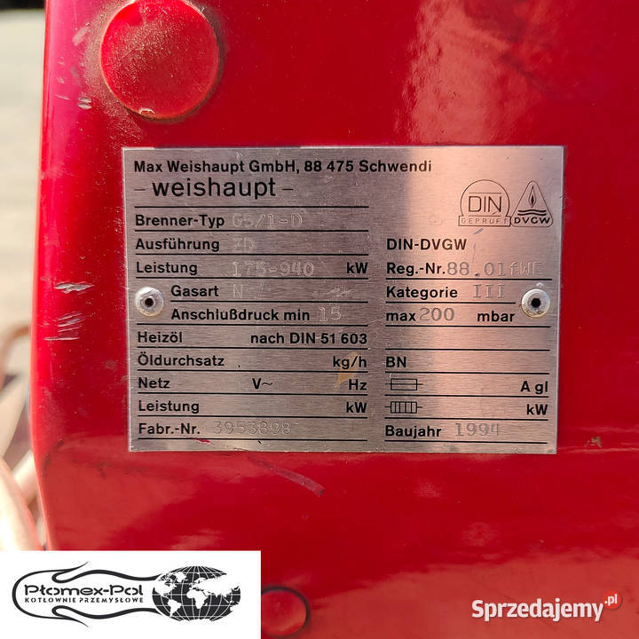 Palnik Gazowy Weishaupt G51D ver ZD 175940 kW Pozostałe Radomsko
