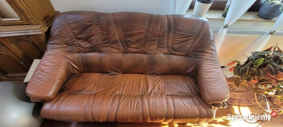 Sofa kanapa x2 fotel wszystko skóra drewno pomorskie Rębiechowo sprzedam