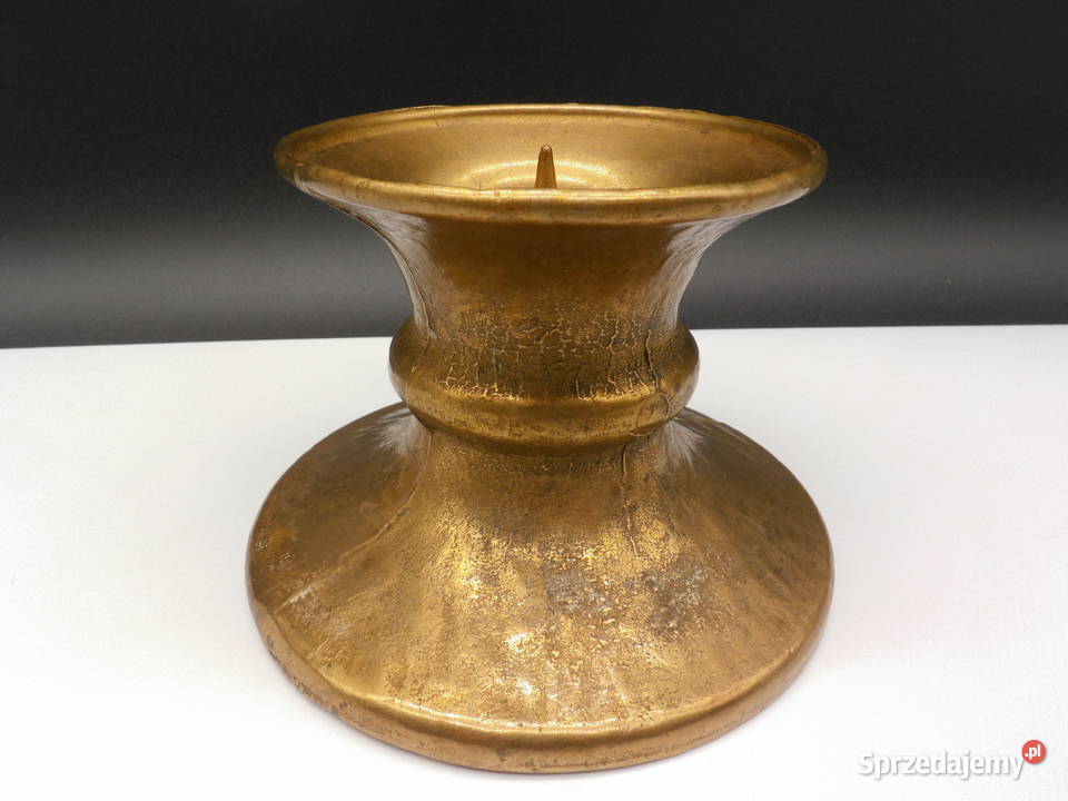 Świecznik Mosiężny masywny stary Antyki, Sztuka, Kolekcje Raszków