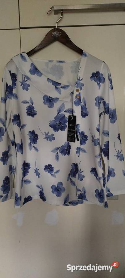 Bluzka w kolorze białym w granatowe kwiatki długi Bluzki i koszule lubelskie Lublin