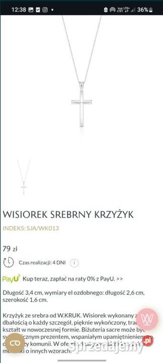Łańcuszek 925 srebro Gucci 60 z krzyżykiem kruk srebro Bielsko-Biała