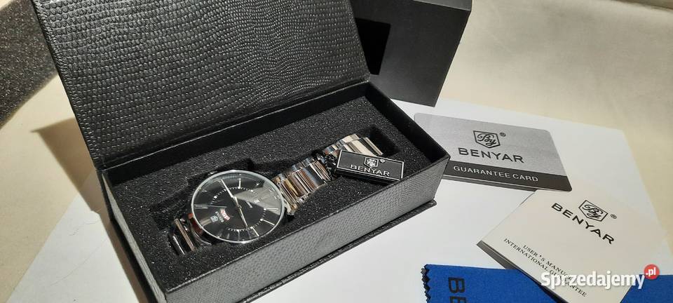 Zegarek Benyar Męski Bransoleta Srebrna