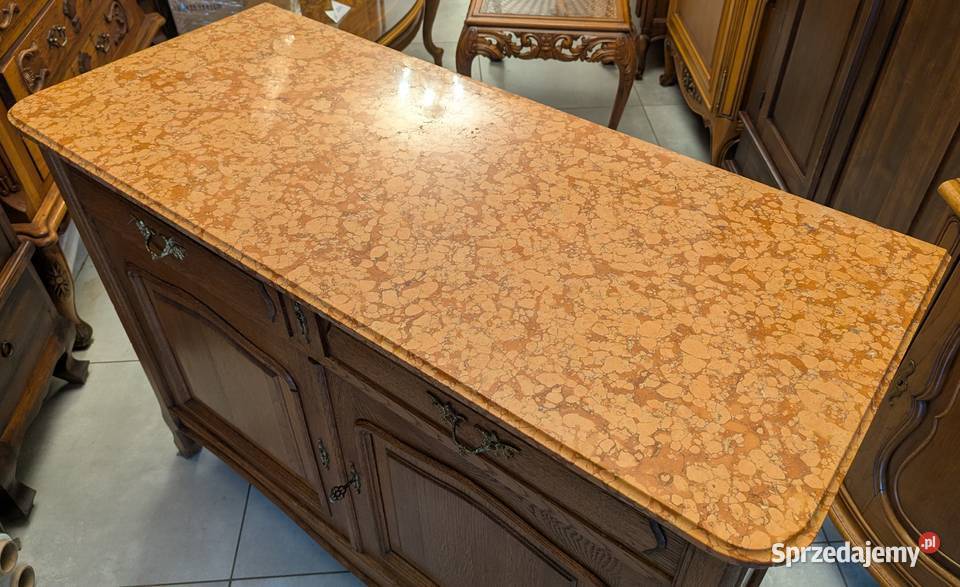 Piękna dębowa komodaszafka secesyjna z marmurem Dąbrowa Górnicza