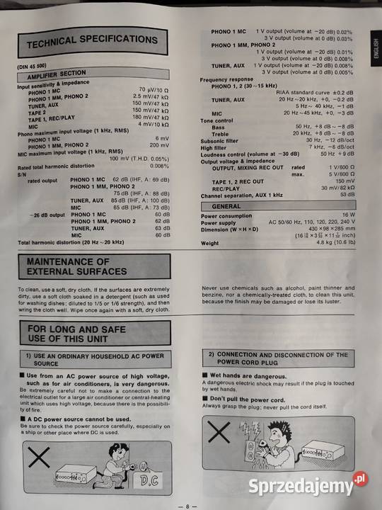 przedwzmacniacz Technics SU9011 Wzmacniacze i pokrewne Grabowo sprzedam