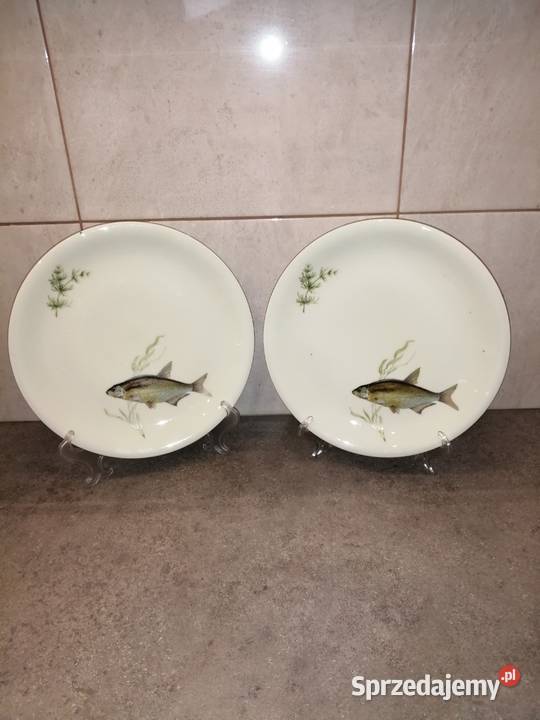 talerze z rybą porcelana Scherzer Bavaria 2 śląskie Siemianowice Śląskie