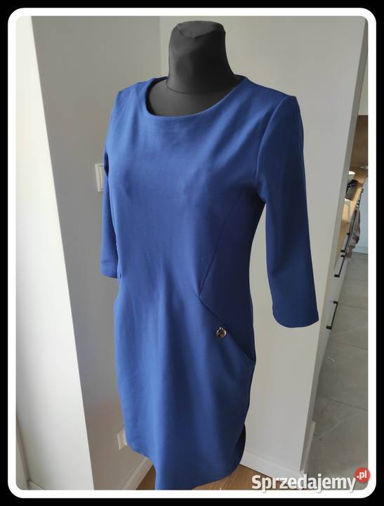 Szachownica granatowa sukienka 40 L z Płock