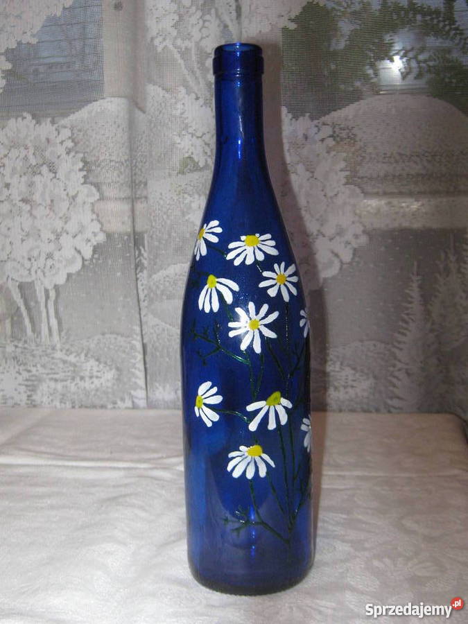 Ręcznie malowana butelka w rumianki Katowice