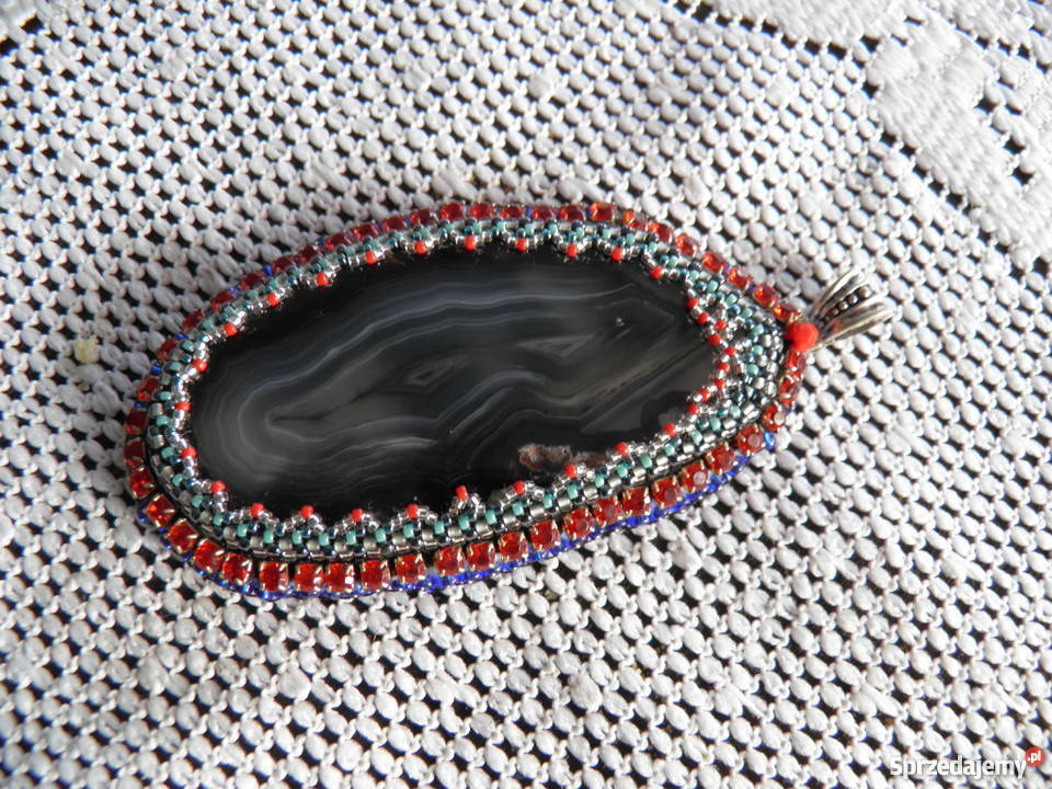 Duża zawieszka agat cyrkonie beading Częstochowa