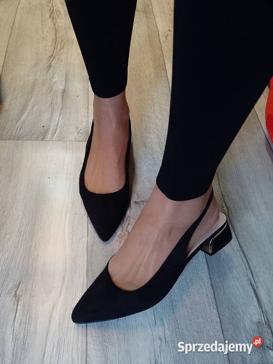 40 Czarne niskie czółenka baleriny wieczorowe z