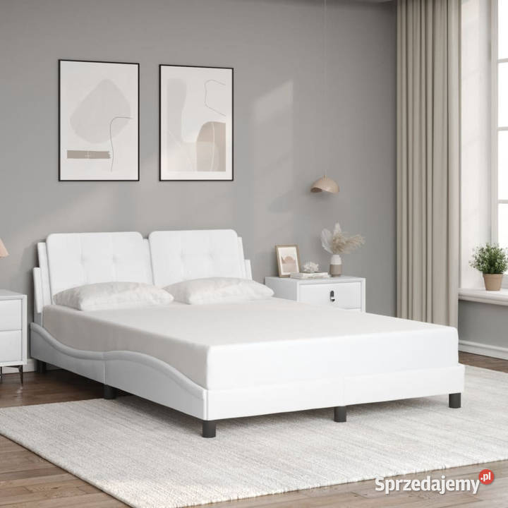 Rama łóżka z LED biała sztuczna skóra 140x200 mazowieckie sprzedam