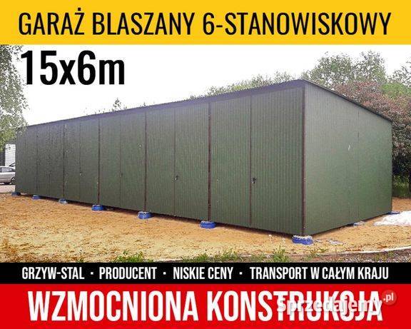 Garaż Blaszany 15x6 jednospadowy Zielony - GrzywStal