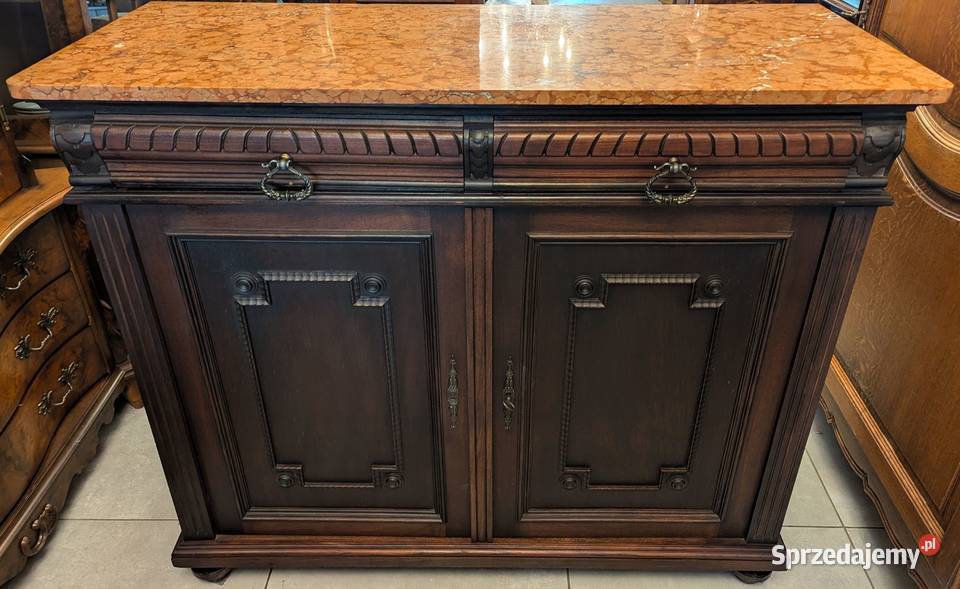 Piękna dębowa komodaszafka secesyjna z marmurem Dąbrowa Górnicza