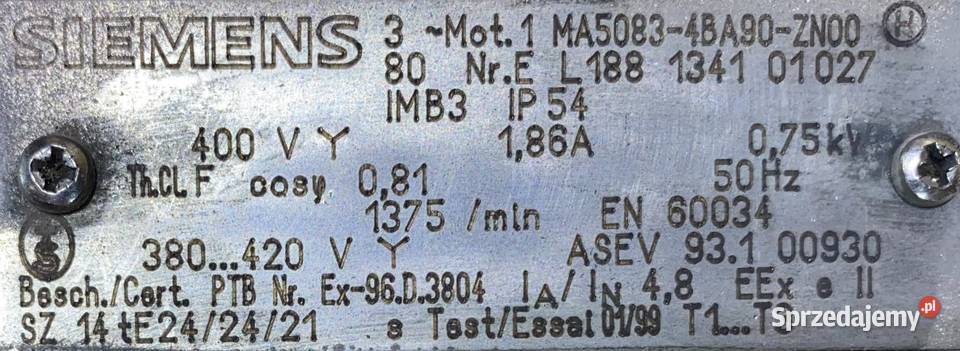 silnik elektryczny 075kW 1375obr 3fazowy SIEMENS
