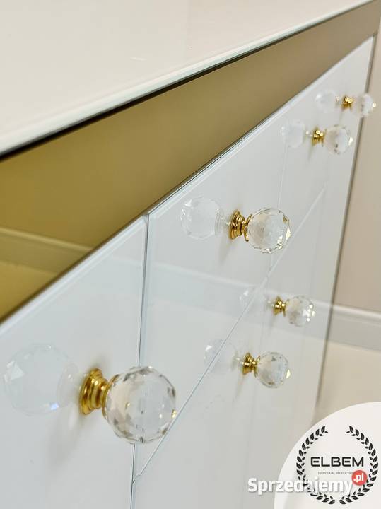 Komoda szklana biała złote wstawki Glamour Wrocław
