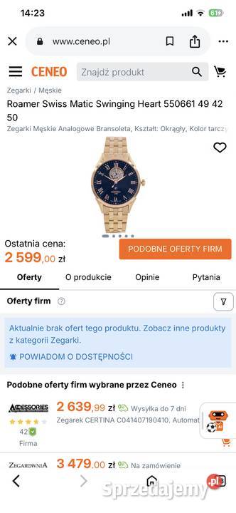 Okazja Sprzedam Zegarek Roamer Swiss Matic Wrocław
