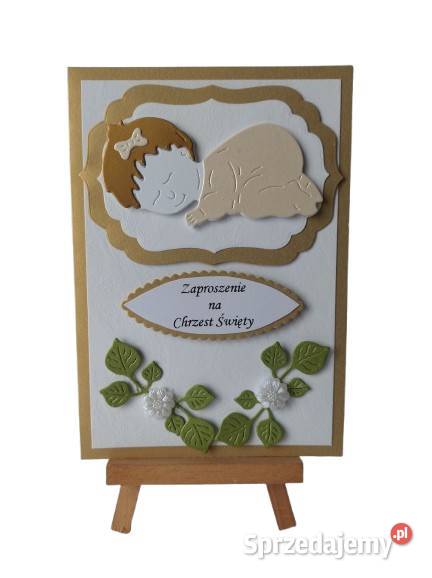 Zaproszenia Chrzest Dziecko W Serwetce C6 Złoto Rękodzieło Poznań