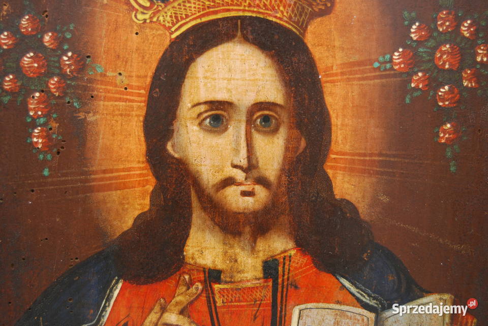 Ikona Jezus Chrystus Pantokrator Ukraina XIX w Antyki Poznań