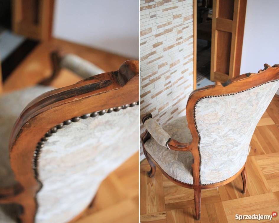 Pięknie zdobiony fotel klasyczny ręcznie Pszczyna