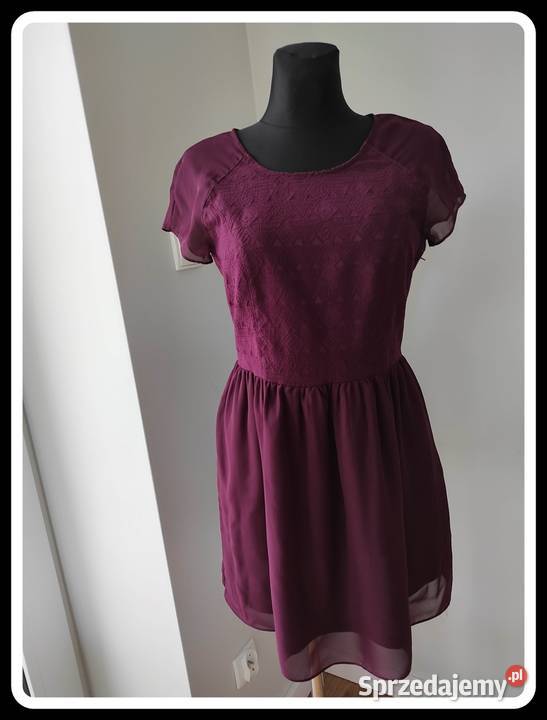 HM Burgundia sukienka 40 L piękny kolor rękawek Rozmiar 40(L) mazowieckie