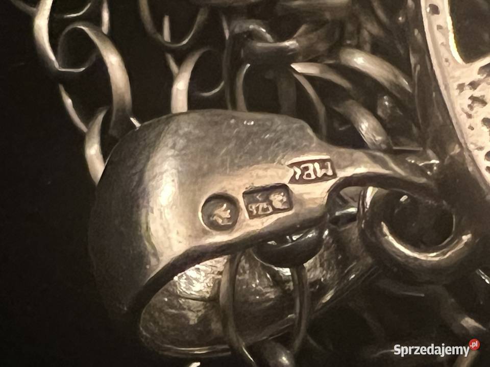 Srebrny wisior medalion turkus łańcuch srebro Warszawa