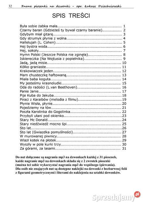 Piosenki na dzwonki nuty 31 piosenek słowa Kraków