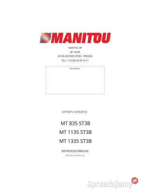 Manitou MT835 MT1135 MT1335 instrukcja obsługi motoryzacja, transport świętokrzyskie Kielce